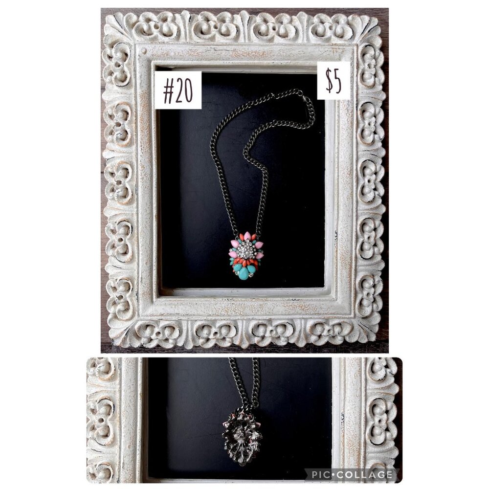 Pink, Coral, Teal, Clear, Charcoal Metal Necklace